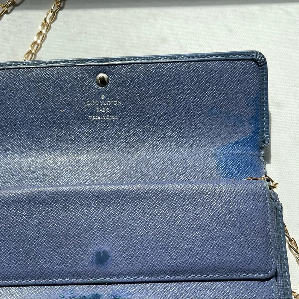 Louis Vuitton Navy Blue Epi Leather Long Wallet Snap Trifold LV with Chain 2005